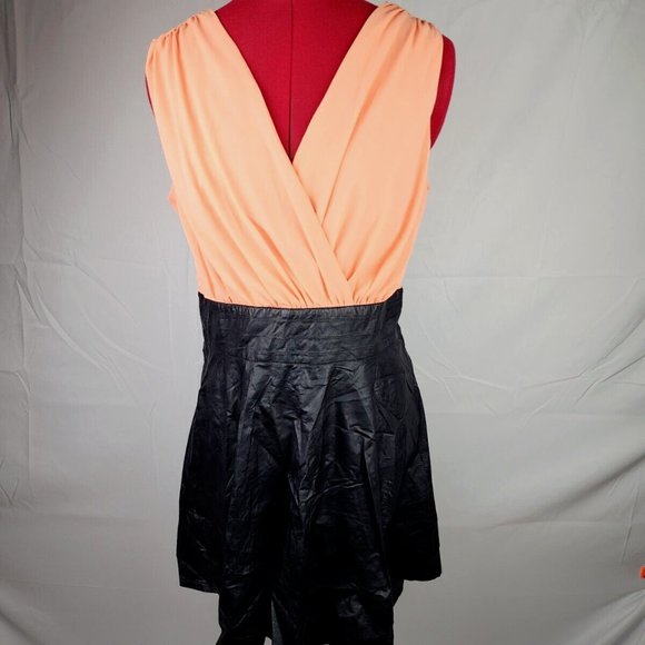 Feline Dresses & Skirts - Feline Sleeveless Peach & Black Faux Leather Short Dress - Large